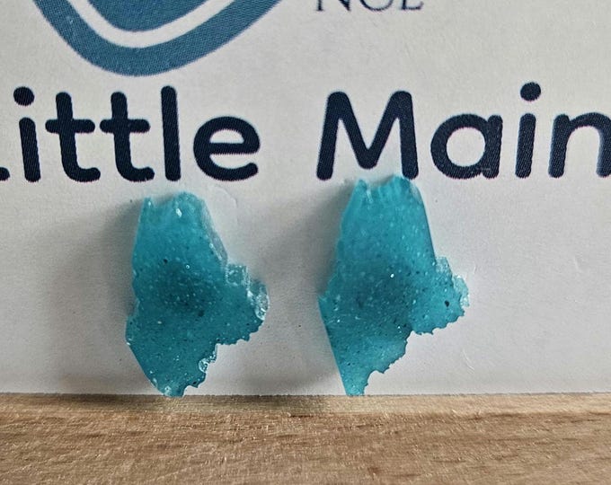 Little Maine. Crushed Teal Seaglass Stud Earrings