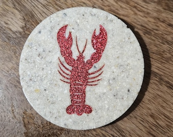Lobster Inlaid Coaster, Crushed Oyster shell