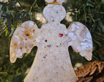 Guardian Angel Ornament, Always By Your Side, Crushed Oyster Shell with Crystal Heart