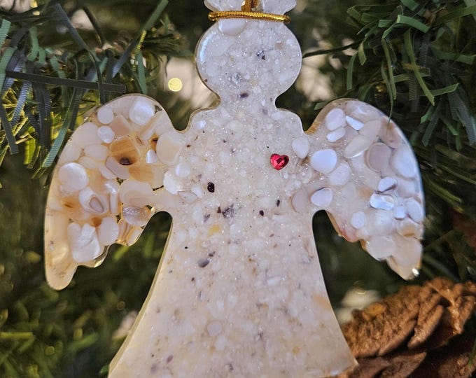 Guardian Angel Ornament, Always By Your Side, Crushed Oyster Shell with Crystal Heart