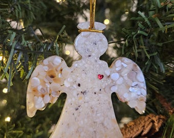 Guardian Angel Ornament, Always By Your Side, Crushed Oyster Shell with Crystal Heart