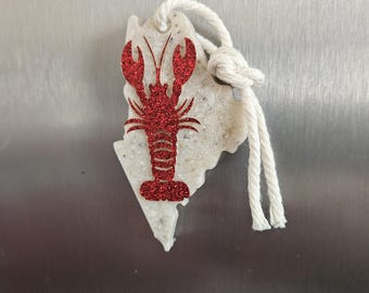 Maine Lobster Magnet  Crushed Oyster Shell with Red Lobster Cutout