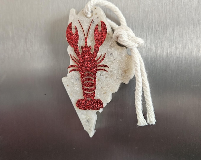 Maine Lobster Magnet  Crushed Oyster Shell with Red Lobster Cutout