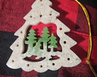 Maine, The Pine Tree State, Crushed Oyster Shell and Glass Ornament