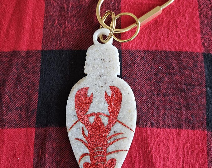 Lobster Inlaid  Bag Tag, Crushed Oyster Shell