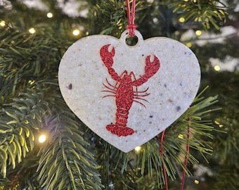 Lobster Inlaid Heart Ornament, A Symbol of Maine’s rich heritage,Crushed Oyster Shell