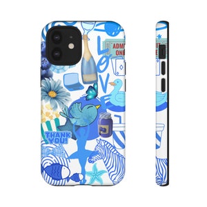 Blue Collage iPhone Case: Protective Dual Layer, Glossy Finish