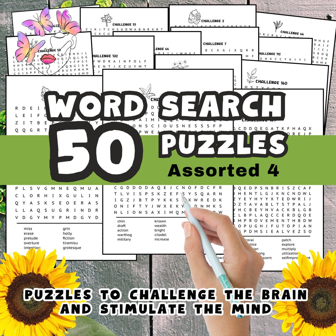 50 Word Search Puzzles: Large Print for Adults &amp; Kids (printable) - Etsy