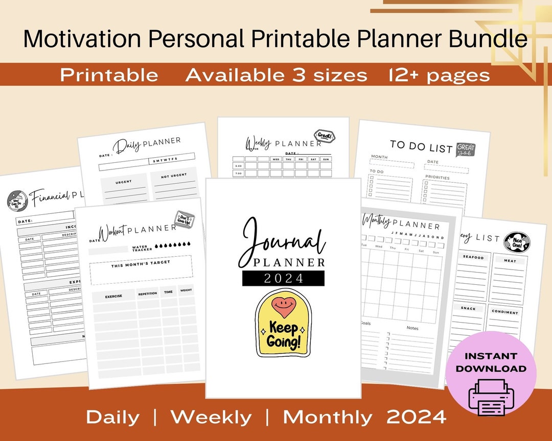 Motivation Planner Layout 2024 Motivation Planner Bundle: Daily, Weekly, Monthly (digital ...