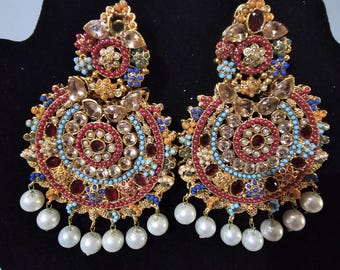 Earrings in with multi color stones in various design, 3-4.5 inch longer