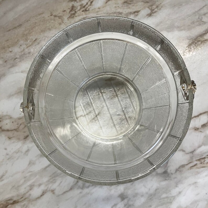 Vintage Glass Ice Bucket Whiskey Barrel With Ice Tongs Antique Ice