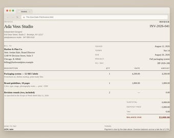 Plantilla de factura para freelance, contrato, seguimiento de correos electrónicos de pago atrasado, The Get-Paid File