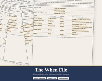 Carpeta de emergencia imprimible Hoja de trabajo de testamento en caso de emergencia, El archivo de cuándo