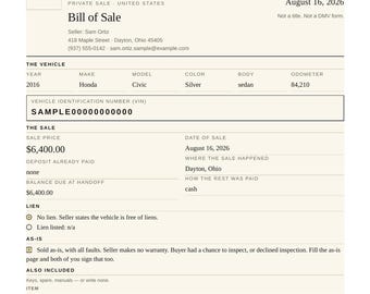 Plantilla de contrato de compraventa de vehículos, kit de venta privada de coches, camiones, remolques y cortacéspedes, archivo de venta