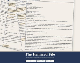 Kit de solicitud detallada de facturas hospitalarias, plantilla de disputa de facturación médica, archivo detallado