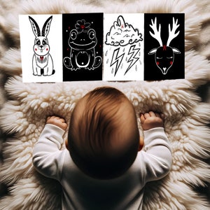 Biglietti a contrasto personalizzati per neonati - Set di download digitale, A5, 12 biglietti in 2 varianti + Pagina di dedica personalizzabile!
