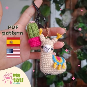 Crochet pattern guide for a llama and cactus keychain