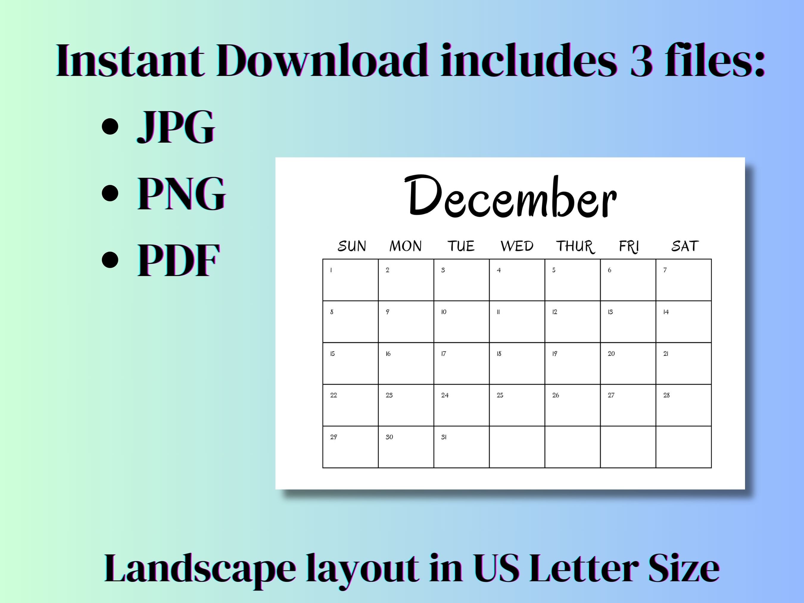 December 2024 Blank Calendar Horizontal Printable Calendar Instant december-2024-blank-calendar-horizontal-printable-calendar-instant
