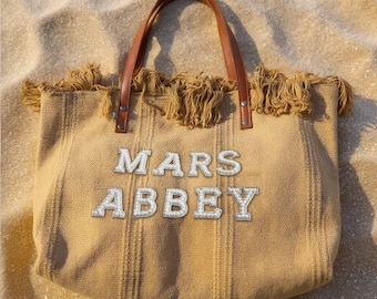 Bolsa de mano personalizada con letras de perla para novia, bolsa personalizada con nombre para novia, regalo para despedida de soltera, regalos para novia, regalo de compromiso, regalo para futura novia