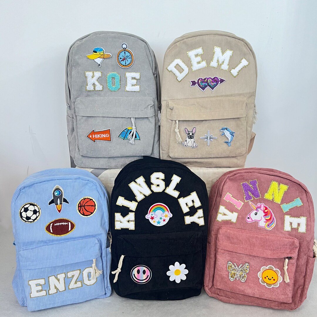 Personalized Custom Corduroy Backpack, Chenille Alphabet Patch School ...