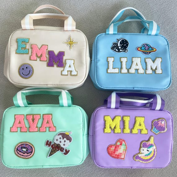 Personalized Custom Nylon Lunch bag, Chenille alphabet patch lunch bag,Customized name lunch bag, Gifts for Kids and Toddlers