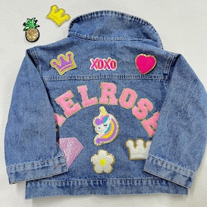 Kids Chenille Letter Patch Jean Jacket, Custom Girls Toddler Chenille Name Patch Denim Jacket, Personalized Boys Patch Jacket Gift image 4