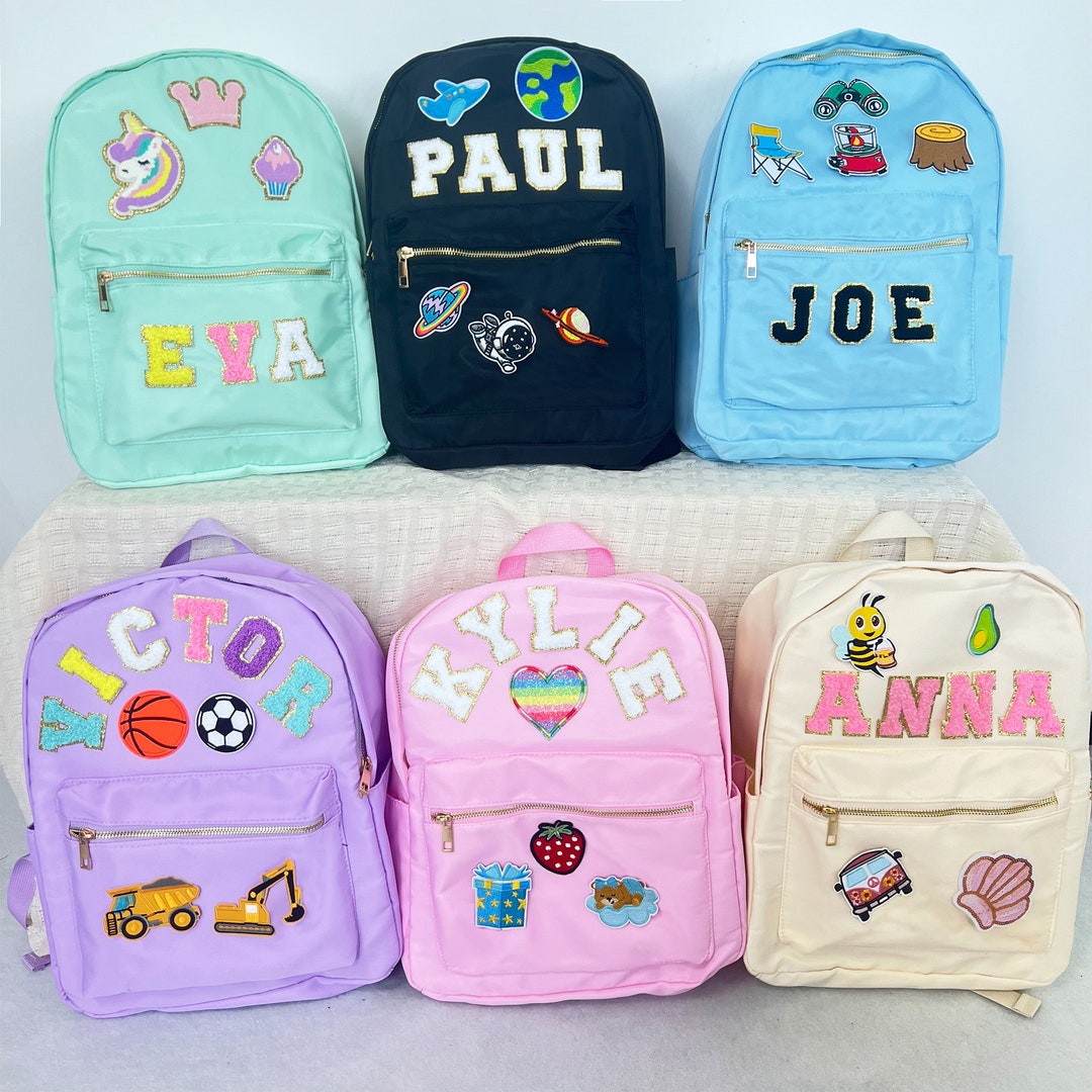 Personalized Custom Nylon Backpack, Chenille Alphabet Patch School Bag ...