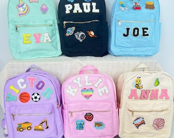 Personalized Custom Nylon Backpack, Chenille alphabet patch school bag,Customized name schoolbag, Gifts for Kids and Toddlers