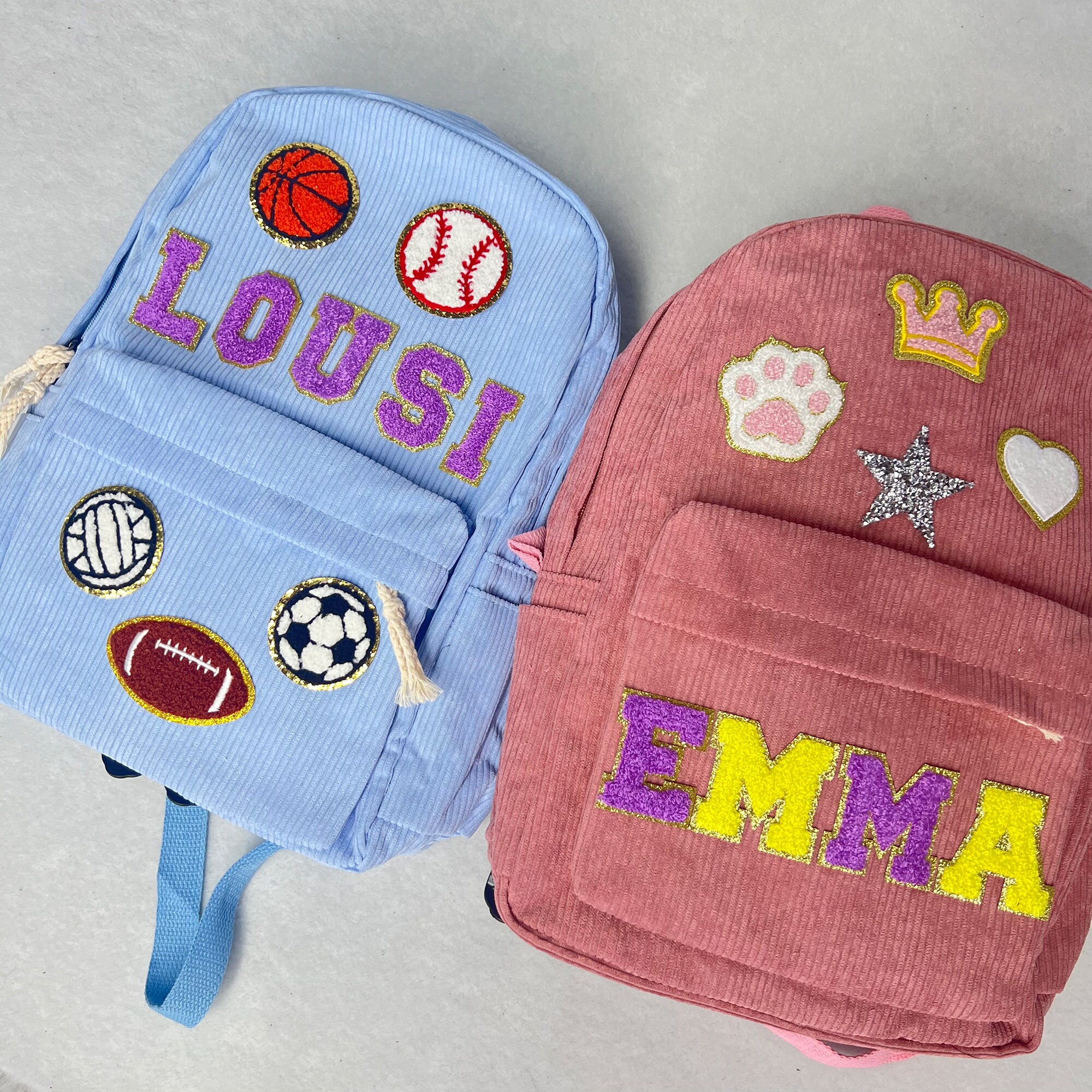 Personalized Custom Corduroy Backpack, Chenille Alphabet Patch School ...