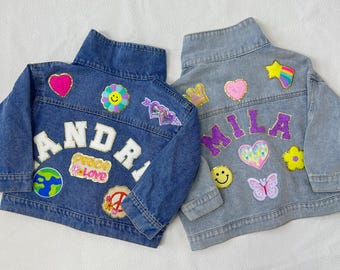 Veste en jean pour enfants avec patch lettre chenille, veste en jean personnalisée pour tout-petits filles en chenille avec nom avec patch, cadeau personnalisé de veste avec patch pour garçons
