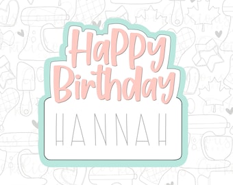 May include: A light blue and pink printable birthday card with the text "Happy Birthday Hannah" on a white background with a pattern of baking-themed illustrations.