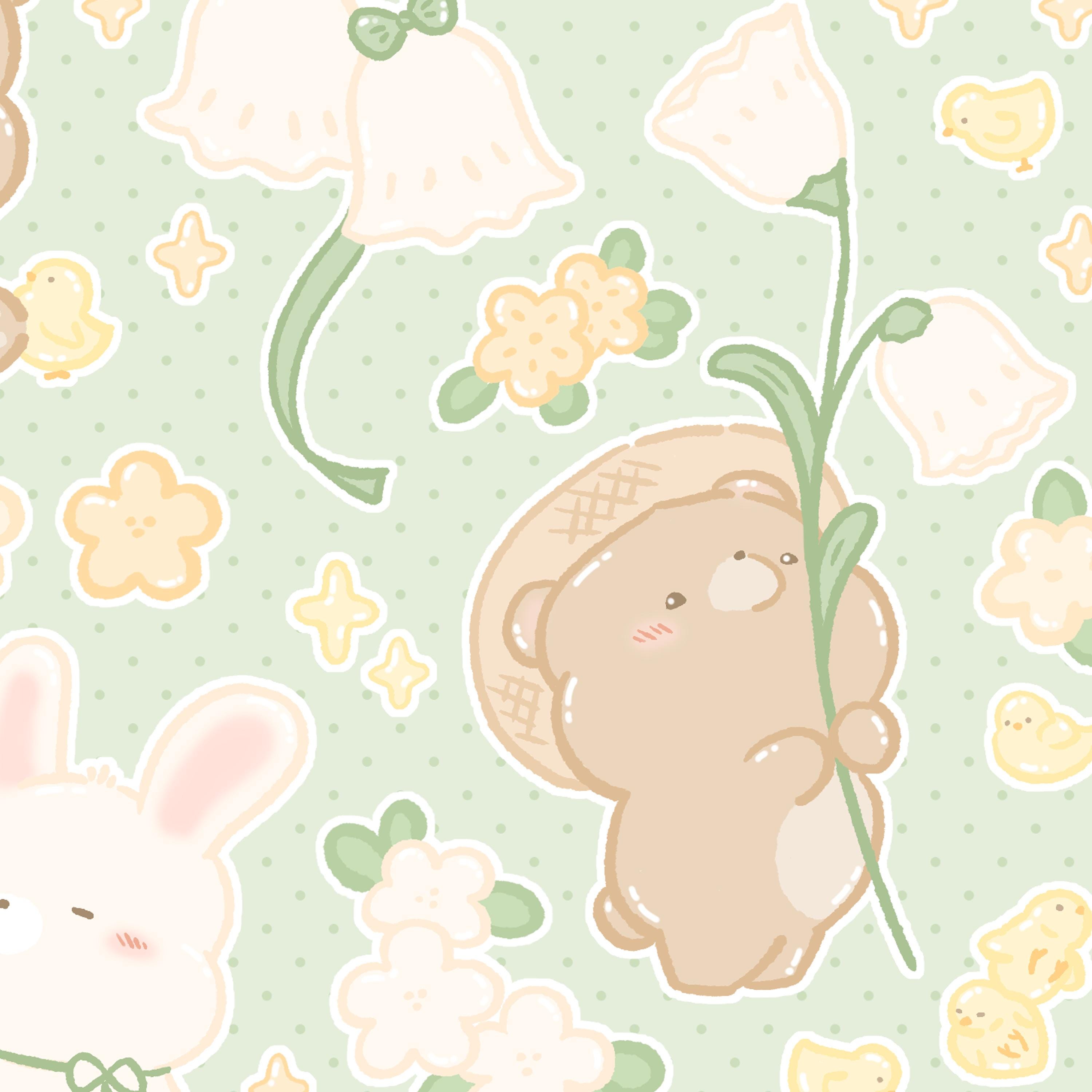 Kawaii Bunny Bear Printable Stickers, Cute Floral Animal Sticker Sheet ...