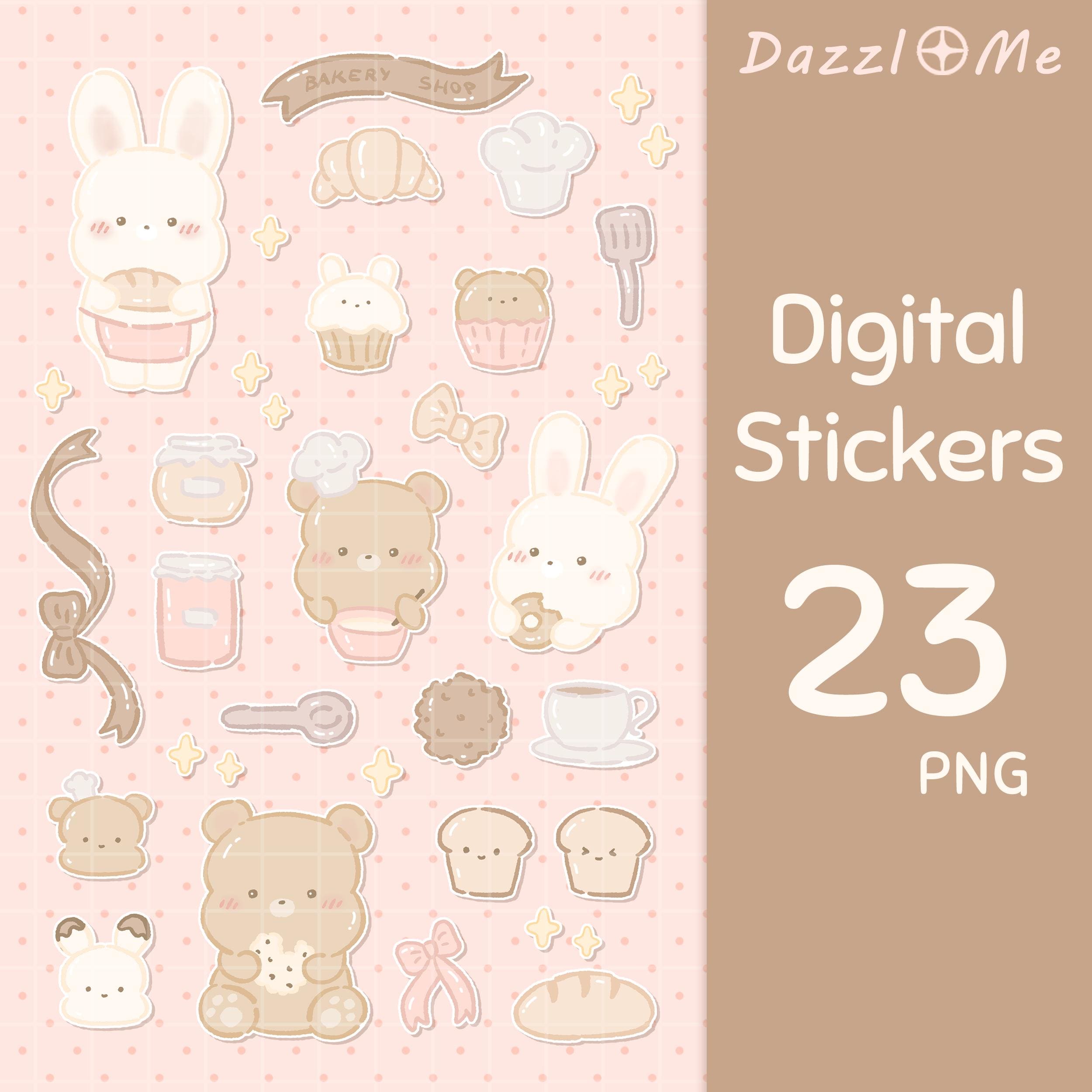Cute Bakery Digital Stickers: Cute Bear and Bunny Stickers | PNG ...