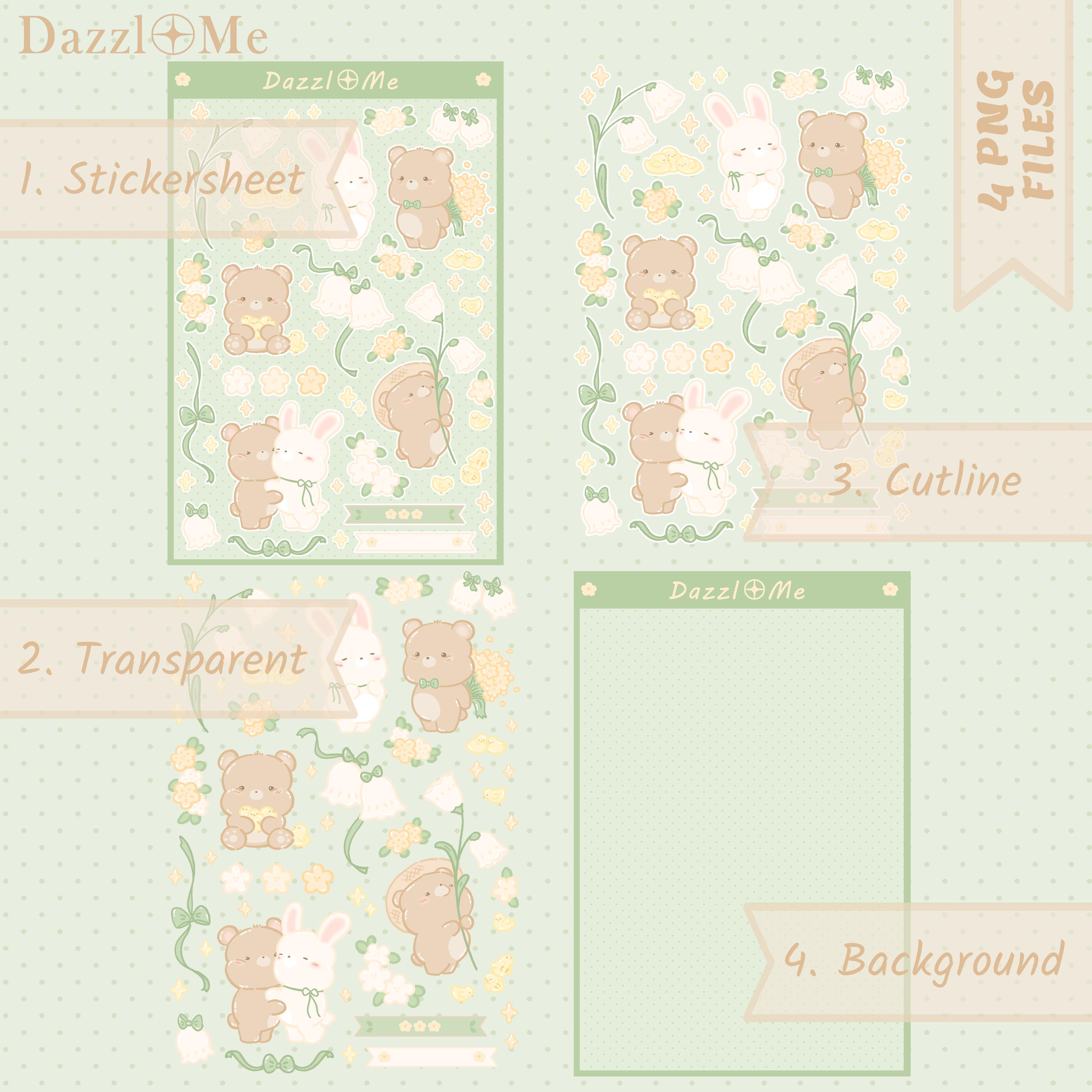 Kawaii Bunny Bear Printable Stickers, Cute Floral Animal Sticker Sheet ...