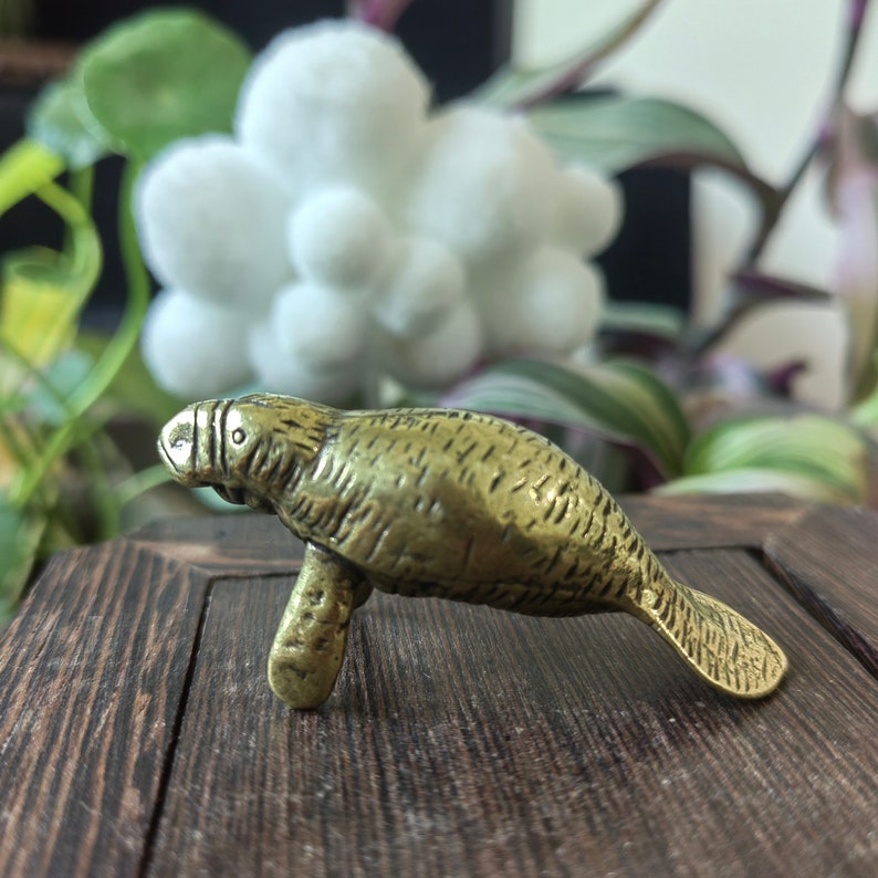 Vintage Brass Mini Manatee, Animals Sculpture Statue Figurine Home
