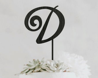 Personalized Single Letter Wedding Cake Topper, Custom Initial Wedding Cake Topper, Rustic Script Letter Cake Topper