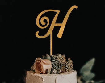 Personalized Rustic Single Letter Wedding Cake Topper, Custom Initial Wedding Cake Topper, Rustic Script Letter Cake Topper