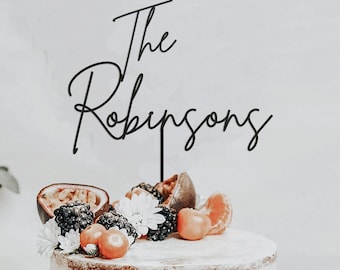 Personalized Rustic Black Script Wedding Cake Topper