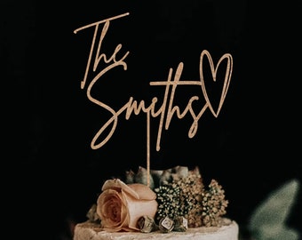 Personalized Wedding Cake Topper, Custom Script Cake Toppers for Wedding, Rustic Wedding Cake Topper