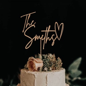 Personalized Script Wedding Cake Topper, Custom Cake Toppers for Wedding, Rustic Wedding Cake Topper image 2