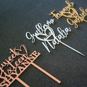 Personalized Script Wedding Cake Topper, Custom Cake Toppers for Wedding, Rustic Wedding Cake Topper image 2