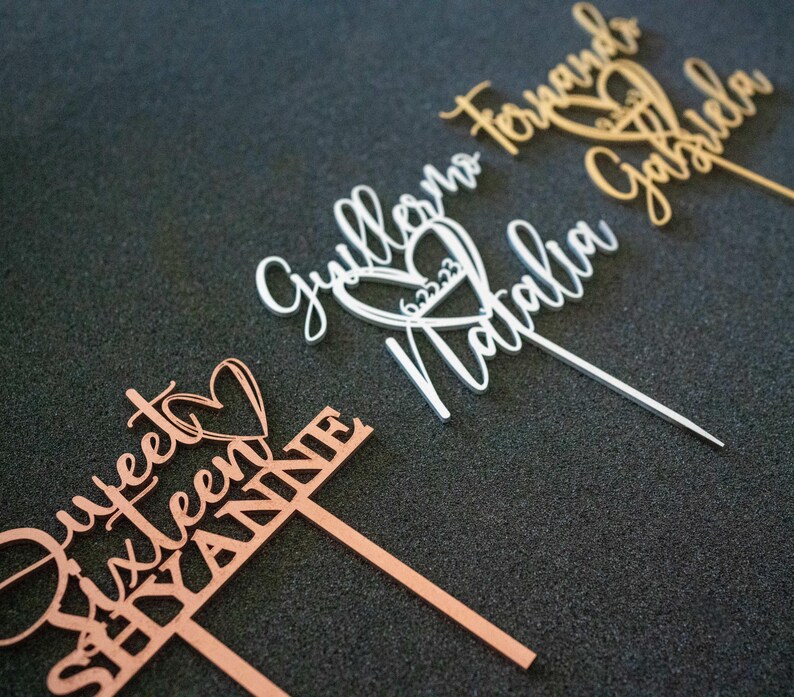 Personalized Script Wedding Cake Topper, Custom Cake Toppers for Wedding, Rustic Wedding Cake Topper image 2