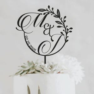 Topper per torta nuziale con iniziali in oro personalizzate, topper per torta nuziale in oro, topper per torta nuziale rustica, regalo di anniversario retrò, decorazioni per matrimonio