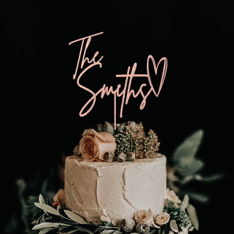 Personalized Script Wedding Cake Topper, Custom Cake Toppers for Wedding, Rustic Wedding Cake Topper image 4