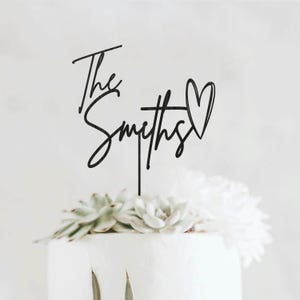 Personalized Script Wedding Cake Topper, Custom Cake Toppers for Wedding, Rustic Wedding Cake Topper