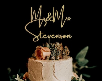 Personalized Wedding Cake Topper, Custom Name Cake Topper, Hand-Cut Wood & Acrylic, Gold Rose Gold Silver Black, Fast USA Shipping
