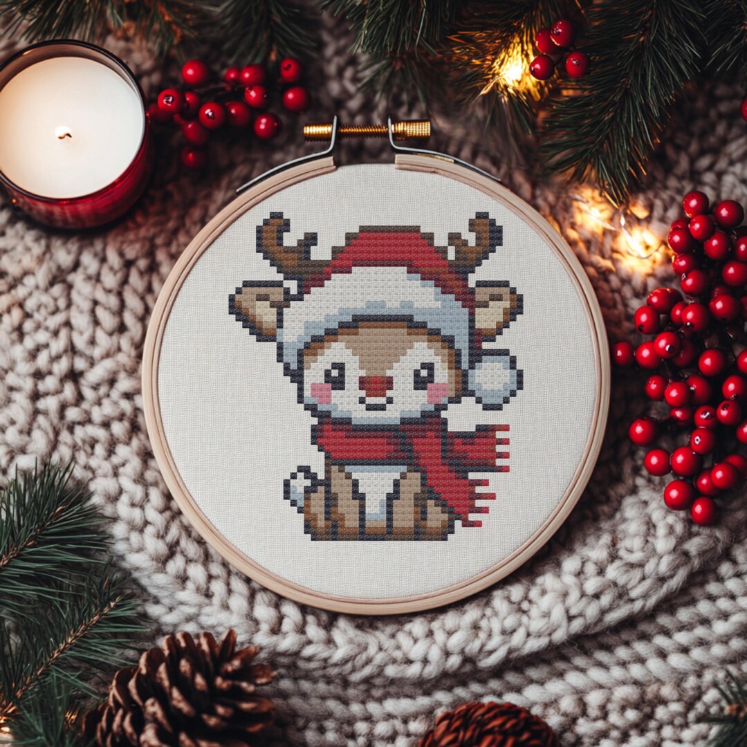 Mini Reindeer Cross Stitch Pattern Modern Christmas Embroidery Easy ...