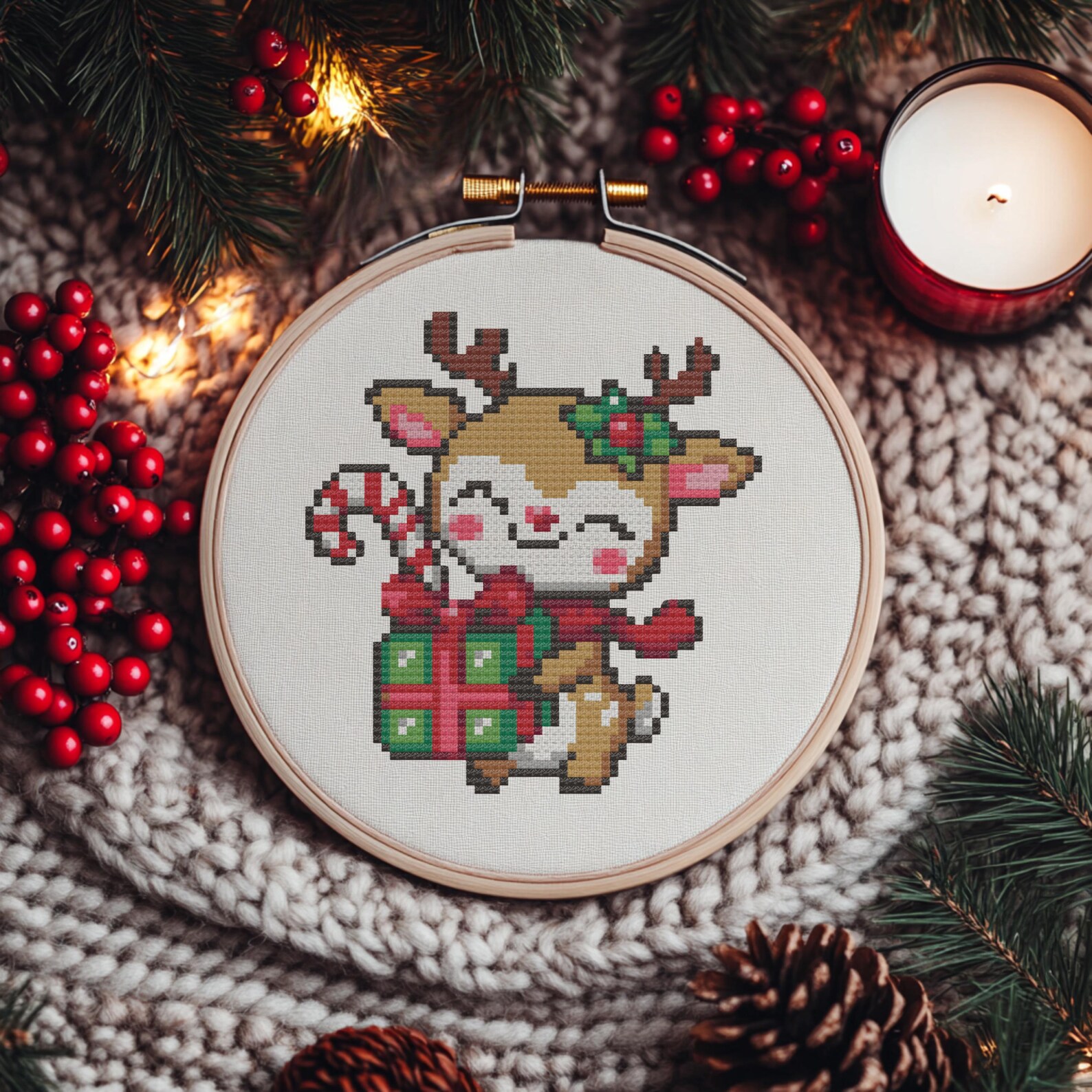 Mini Reindeer Cross Stitch Pattern | Christmas Embroidery (PDF Chart ...