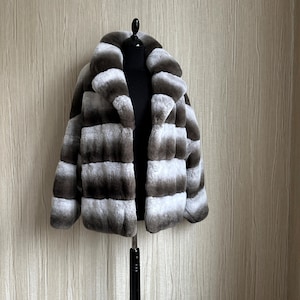 Oversized fur coat, Rabbit fur jacket, Beige fur coat, Chinchilla coat, Luxury winter coat, Genuine fur coat, Coat long sleeves, US 8-16