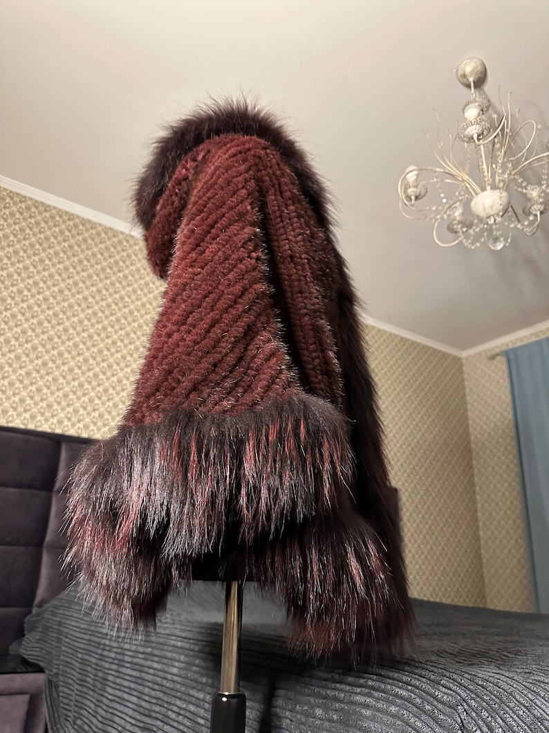 Real Mink Poncho Raccoon Trim Exquisite Cape Luxurious Fur Wrap Knitted ...